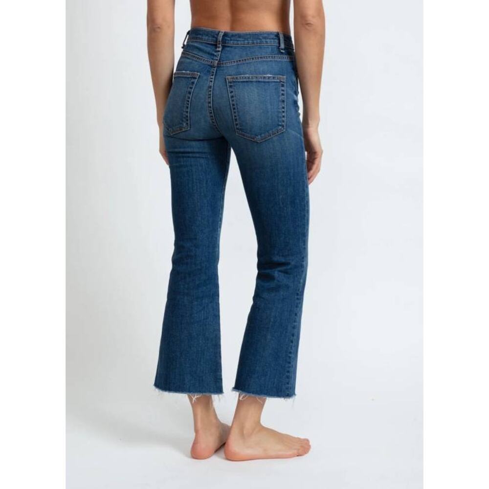 ASKK NY Geek High Rise Cropped Flare Jeans Raw Hem Auburn Blue 31 Japanese Denim - Picture 4 of 8